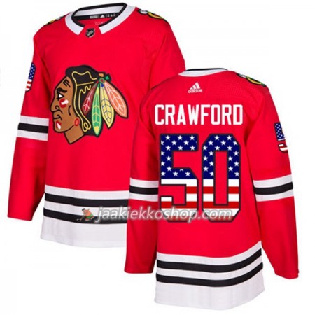 Miehille NHL Chicago Blackhawks Pelipaita Corey Crawford 50 Adidas 2017-2018 Punainen USA Flag Fashion Authentic